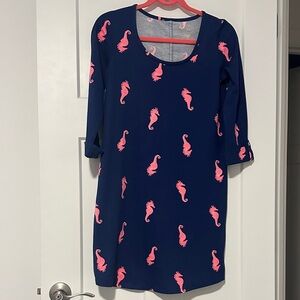 Lilly Pulitzer Blue dress with Pink Seahorse and Gold Accents